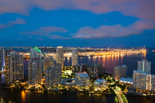 Miami’s Brickell skyline lit up at dusk