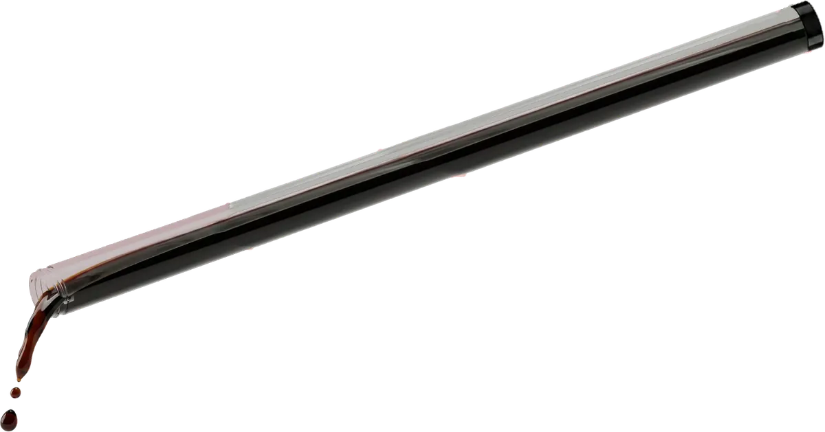 A clear stick full of soy sauce, a drop falling from its tip